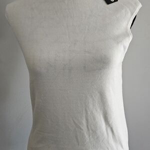 Elegant White Sleeveless Mock-Nwck Top Made With Viscose, Polyester And Nylon